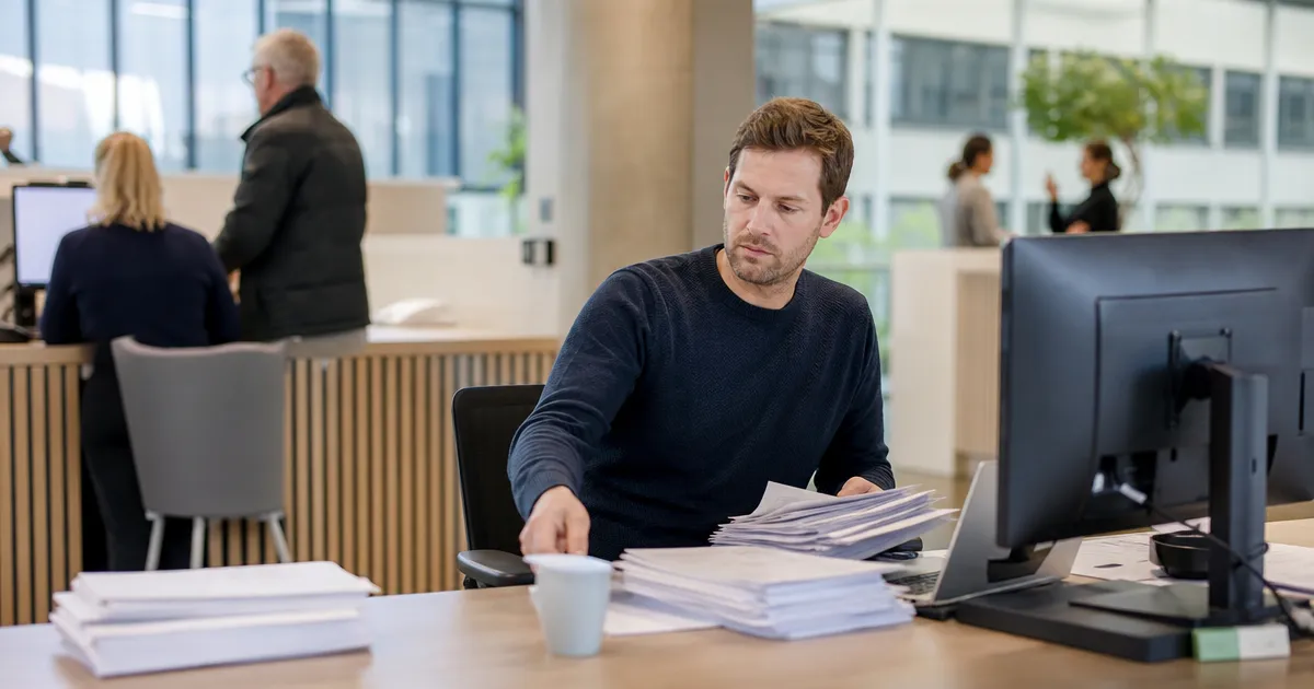 Beleidsmedewerker met een stapel brieven bij een gemeente: vijf praktische AI-toepassingen voor gemeenten