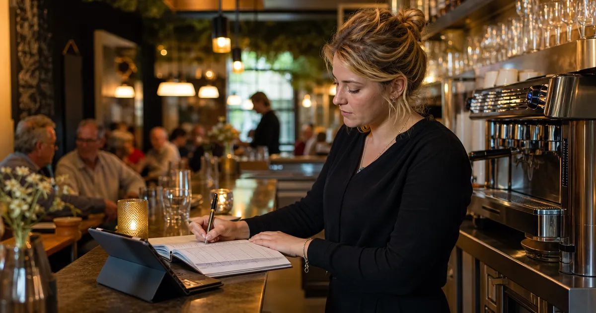 Tablet naast een reserveringsboek achter de bar van een horecazaak: zes praktische AI-toepassingen in de horeca