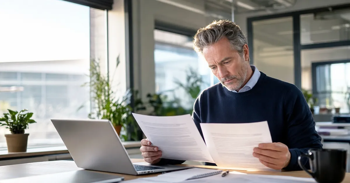 Exportmanager vergelijkt twee vertaalde versies van een offerte naast elkaar op een laptop