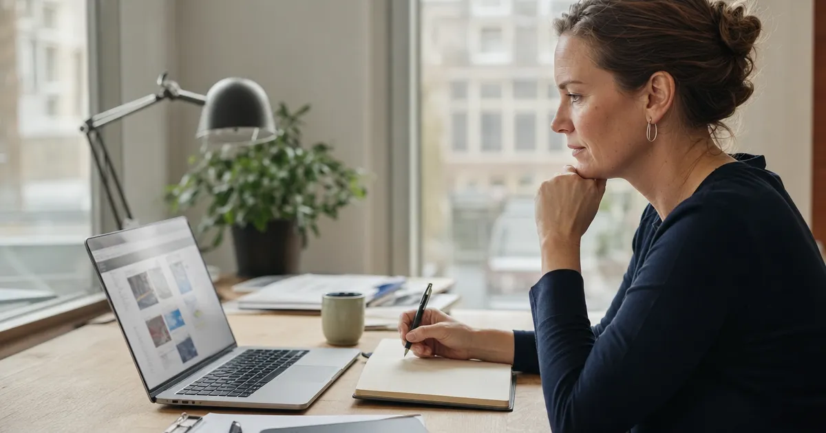 Medewerker die op een laptop een AI-onderzoeksantwoord naast de originele bron legt