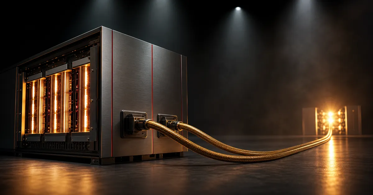 Metalen rackmodule met rode accenten en gouden kabels: het AMD-Anthropic partnerschap voor 2 gigawatt GPU's