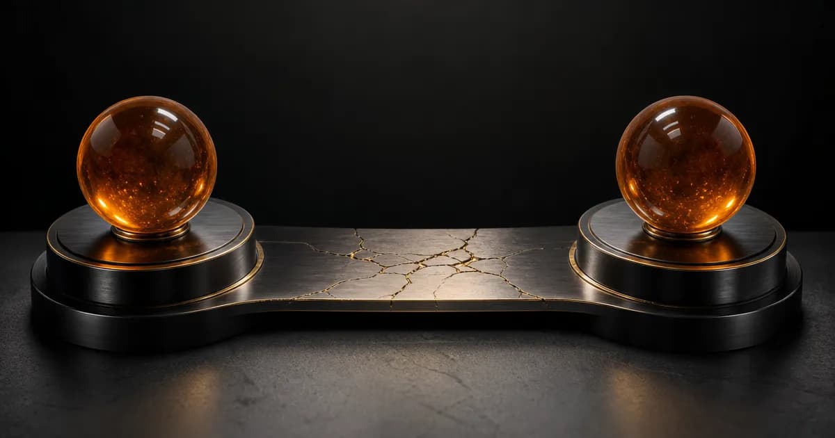Twee oranje bollen verbonden door een barstend metalen blad: Claude-agents die elkaar saboteerden in multi-agent onderzoek