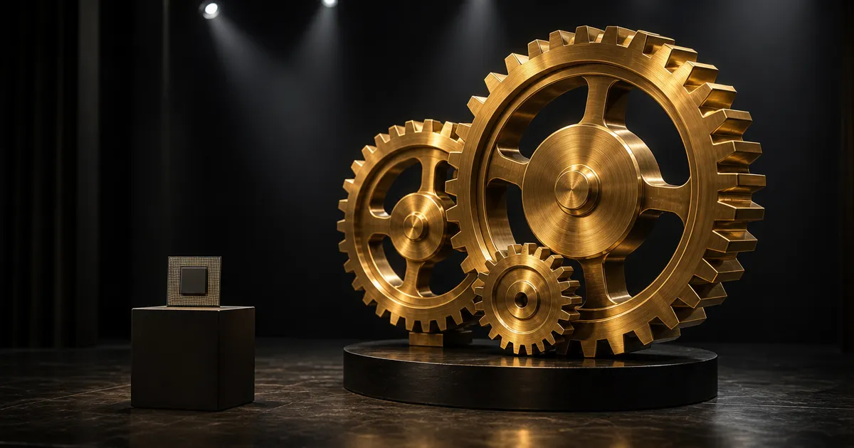 Groot gouden tandwiel naast een kleine chip: Anthropic zet met Ode in op implementatie