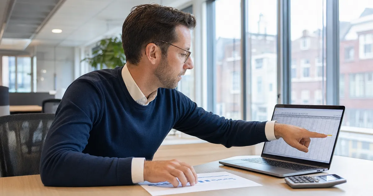 Controller bekijkt een bijgewerkte formule in Excel die Claude for Excel zojuist heeft aangepast