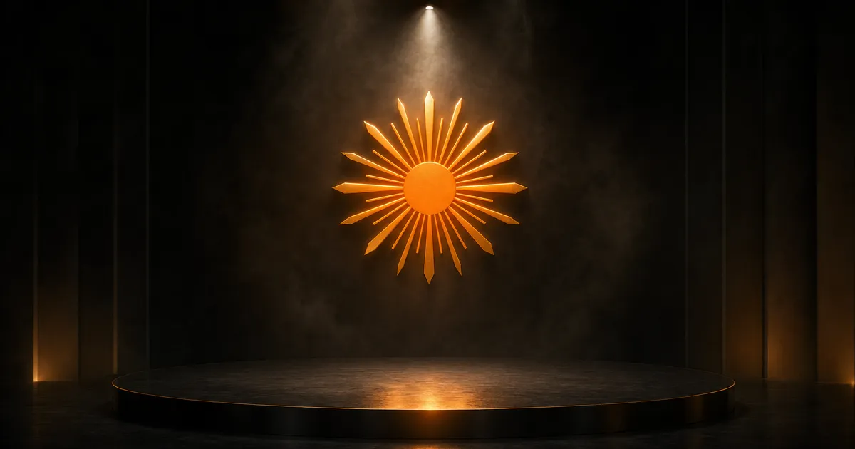 Donker podium met één oranje sterburst-embleem in het felle spotlicht, beeld voor de release van Claude Opus 4.8
