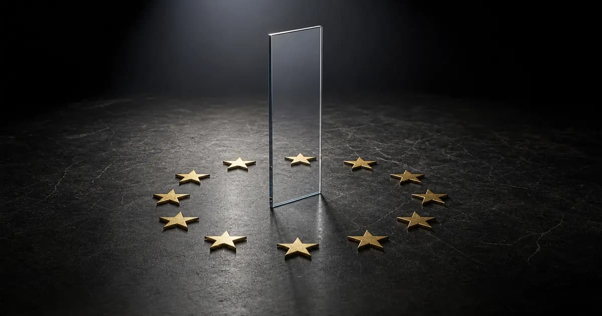 Glazen plaat in een cirkel van twaalf gouden sterren: de handhaving van de EU AI Act is gestart
