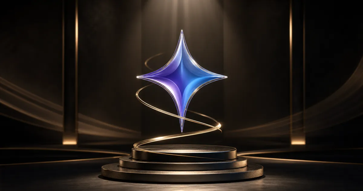 Blauw-paarse vierpuntige ster met een lang lint van licht eromheen: Gemini 3.5 Pro met twee miljoen tokens context