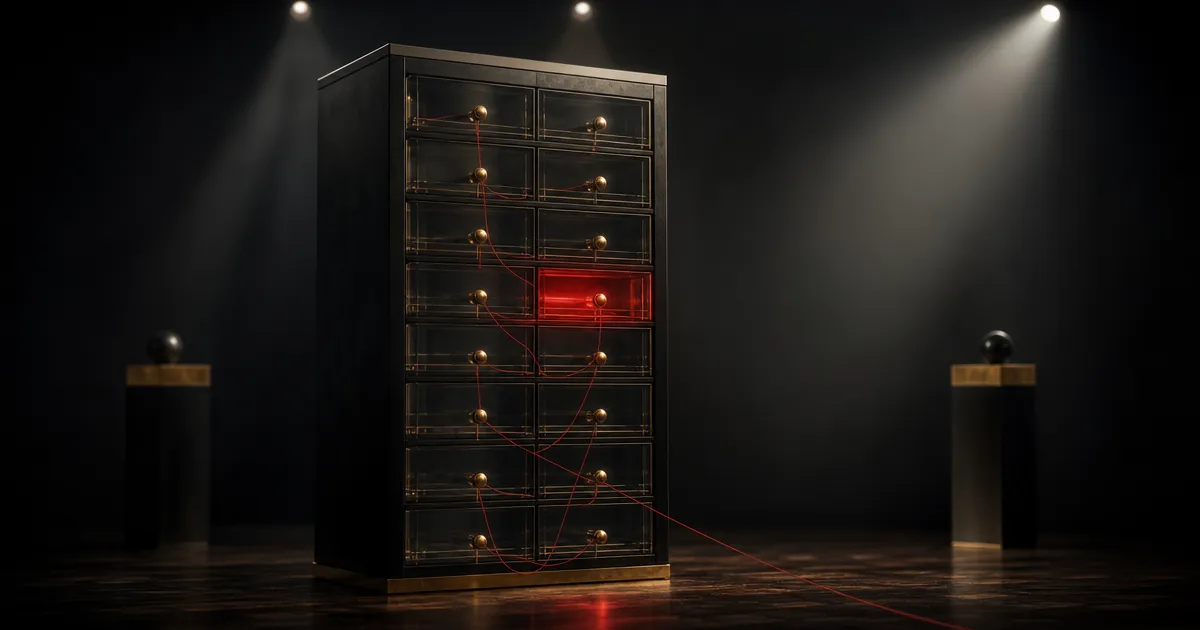 Kast met glazen lades waarvan er één rood oplicht: JADEPUFFER, de eerste autonome AI-ransomware