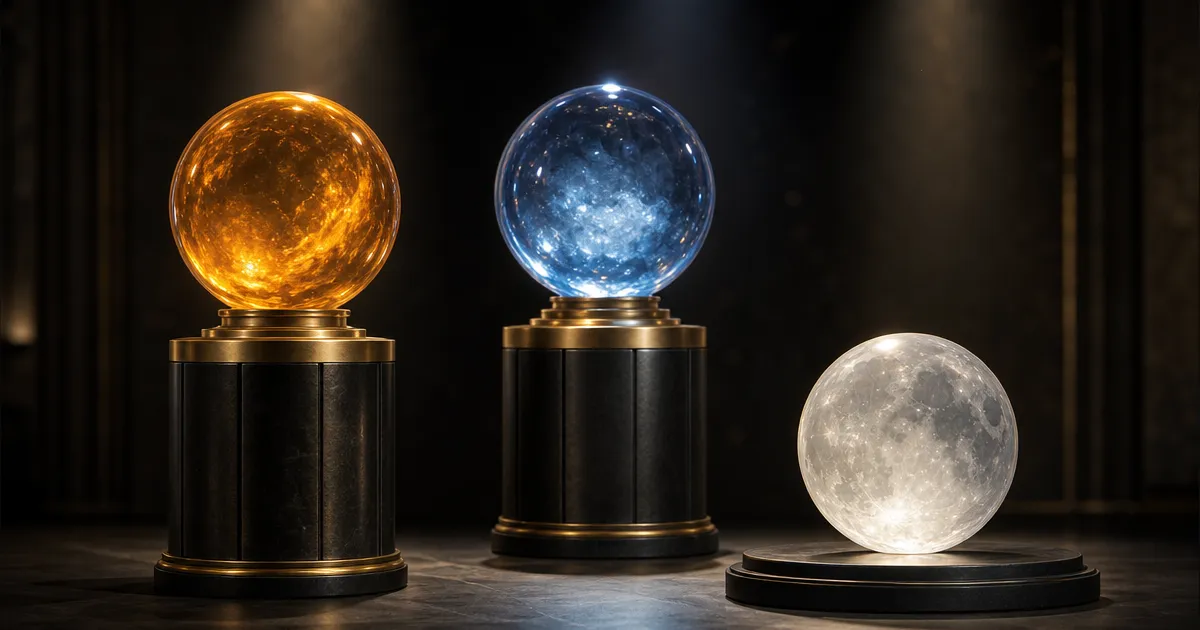 Drie glazen bollen waarvan de zilveren op vloerniveau staat: GPT-5.6 Luna gratis voor iedereen