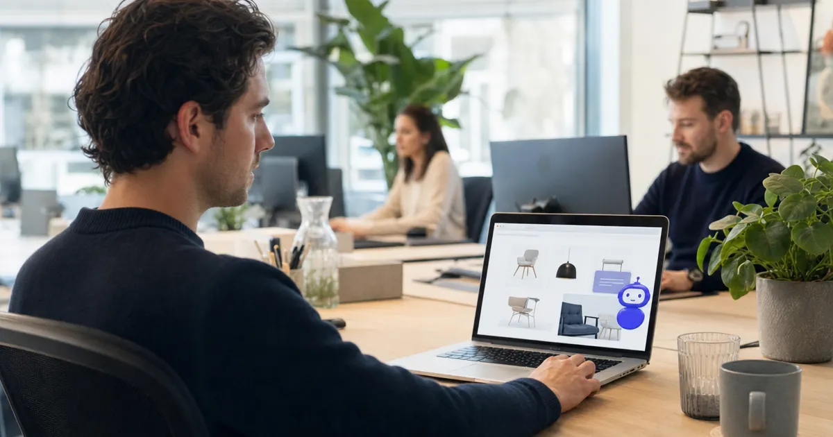 Officemanager houdt een browservenster in de gaten waarin een AI-agent zelfstandig een bestelsite doorloopt