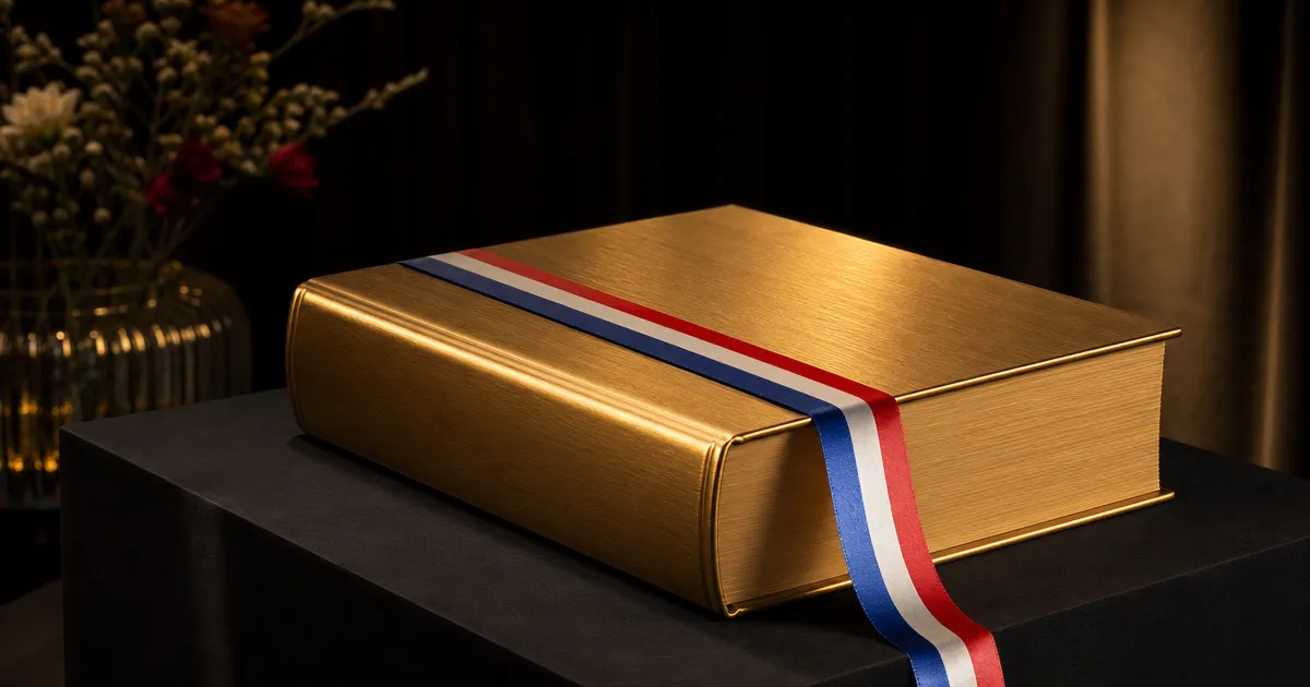 Boek met gouden omslag en een rood-wit-blauw lint: de Uitvoeringswet AI-verordening voor Nederland