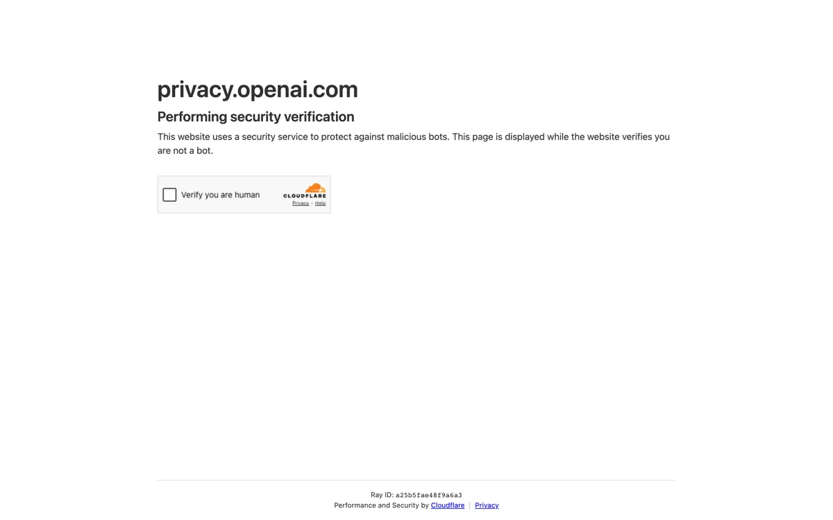 Het OpenAI Privacy Portal met de knop Make a Privacy Request en de melding dat het portaal niet geldt voor ChatGPT Enterprise, Business, Edu en het API-platform.