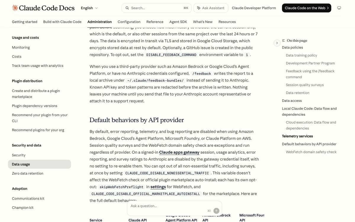 Het officiele Anthropic-beleid over modeltraining waarin het verschil staat tussen consumentenaccounts op Free, Pro en Max en zakelijke accounts op Team, Enterprise en de API, waar niet op code of prompts wordt getraind.
