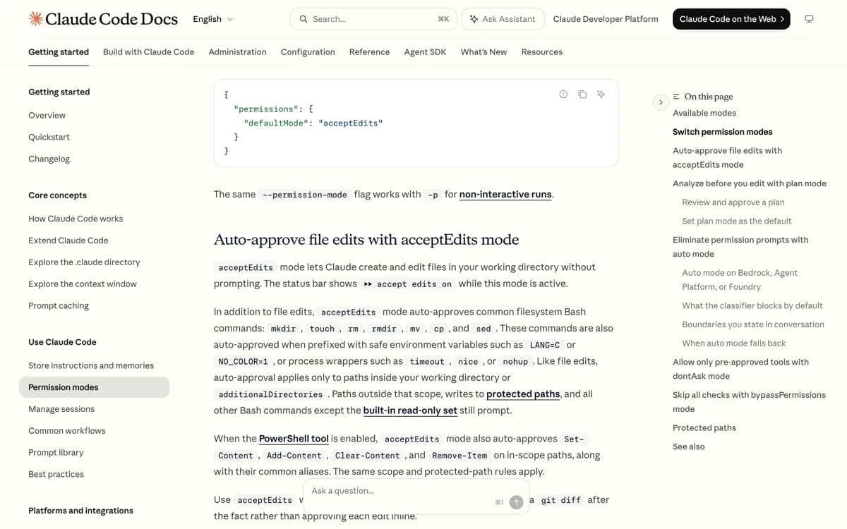 De officiele lijst met acties die de classifier in auto mode standaard blokkeert in Claude Code, waaronder code downloaden en uitvoeren, productiedeploys, force push en terraform destroy.