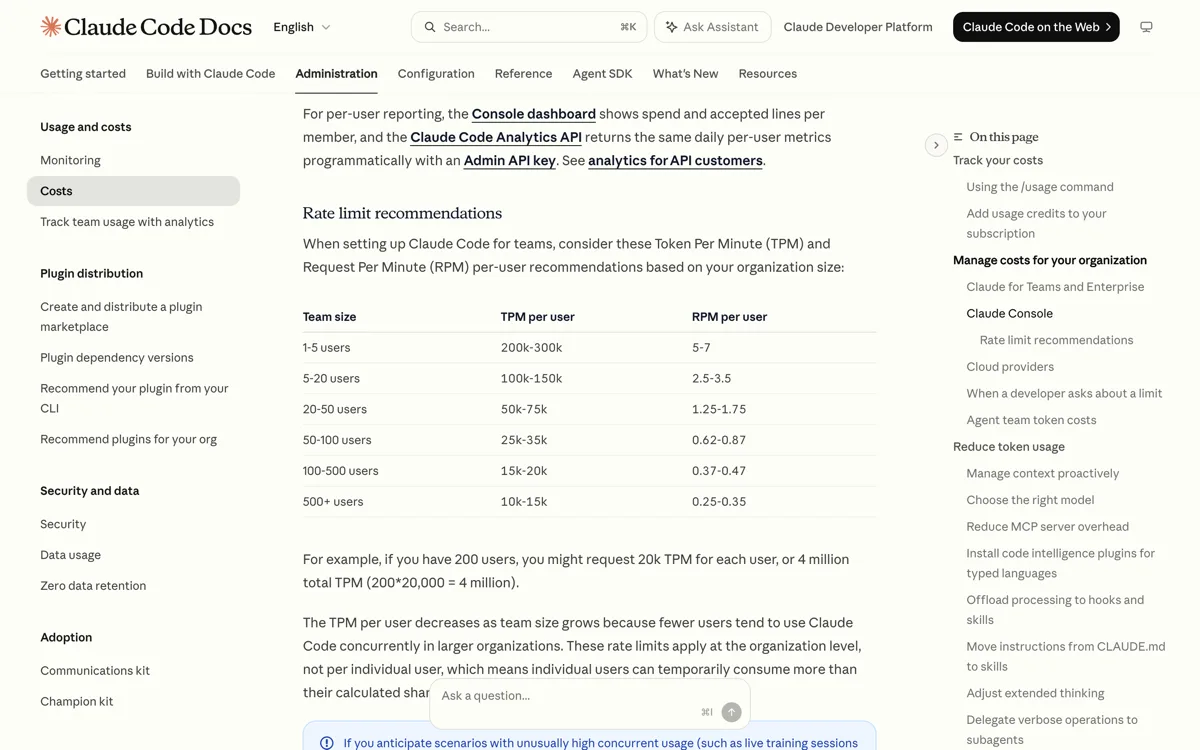 Het officiele blok in de Claude Code-kostendocumentatie waarin drie soorten limietmeldingen uit elkaar worden gehaald: de sessie- of weeklimiet, een contextwaarschuwing en onverwacht hoge uitgaven op een API-abonnement.