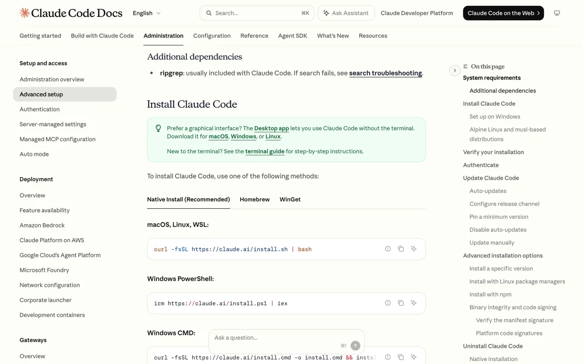 Het blok in de officiele Claude Code-documentatie waarin staat dat claude met twee streepjes version het versienummer print en dat claude doctor een diagnose van je installatie en instellingen geeft zonder een sessie te starten.