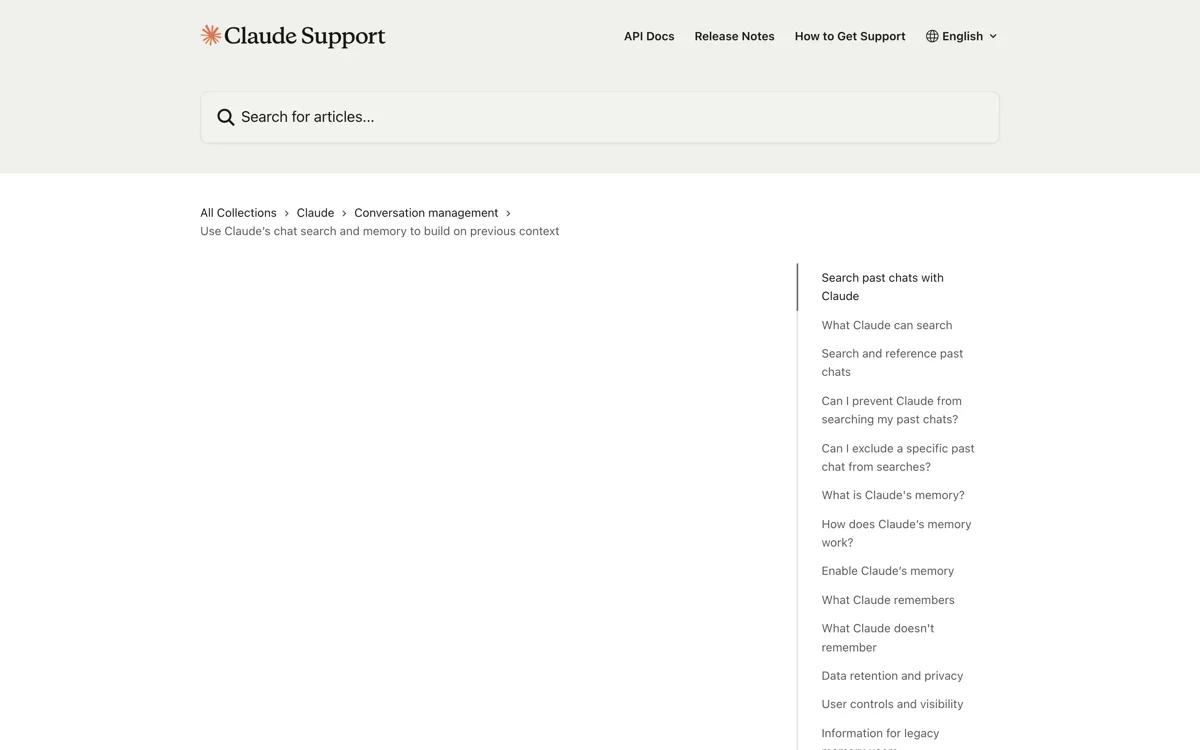 Het officiele supportartikel over geheugen in Claude met de schakelaar Generate memory from chats onder Settings en Memory, en de vermelding welke abonnementen geheugen hebben.